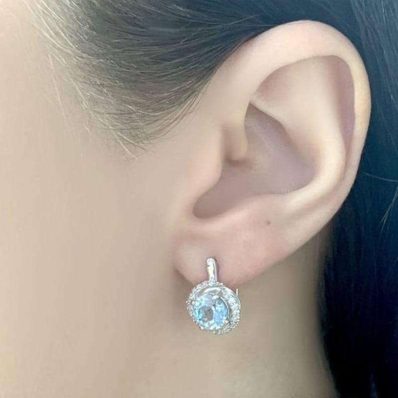Silver earrings with topaz topaz earrings bright blue topaz earrings 925 silver earring silver circle earrings
