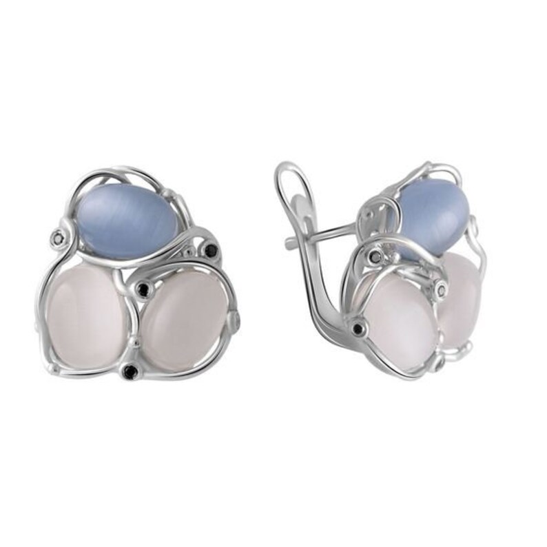 silver nest earrings Silver earrings with cat/'s eye stone bird nest earrings cat/'s eye egg nest earrings