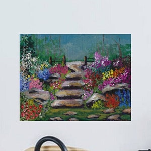 Floral Garden Pathway Painting: Impressionist Acrylic Landscape