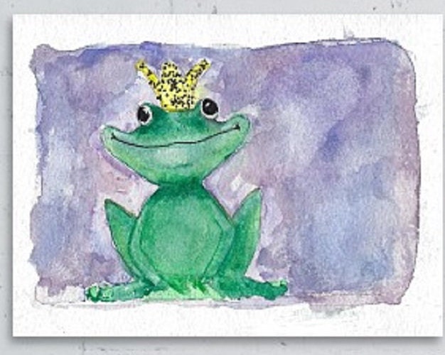 Watercolor Painting of Frog Prince Crowned Frog Whimsical | Etsy