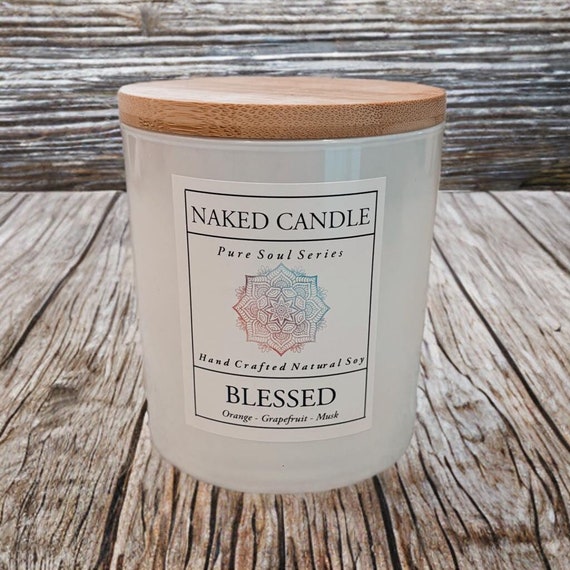 Blessed All Natural Soy Coconut Blend Wood Wick Candle Orange Vanilla Sandalwood 9oz with Lid