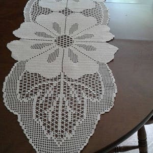 Hand made crochet table runner.