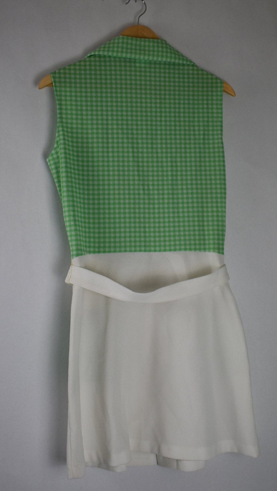 vintage 60s dress double polyester white green si… - image 6