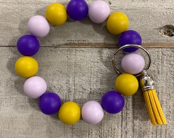 Custom School Color Silicone Bead Wristlet Keychain, Spirit Wear