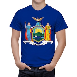 Koszulka męska z flagą Nowego Jorku, Patriotyczna koszulka amerykańska, Koszulka z flagą USA, Koszulka z herbem, Flaga stanowa USA, Koszulka unisex