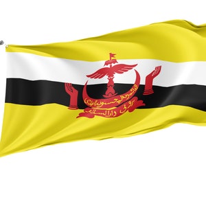 Flag of Brunei, Unique Design Flags, High Quality Materials, Various Sizes with Brass Eyelets, Made in EU