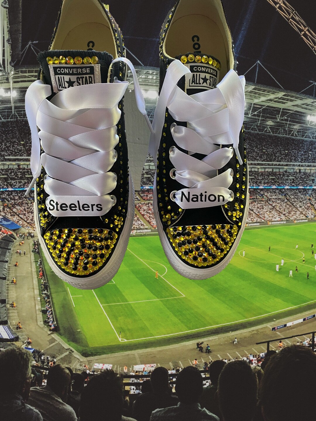Bling Team Sneakers converse black Yellow steelers custom Tennis Shoes diva Tailgate trendy wedding free Shipping Etsy