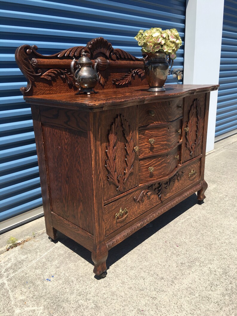 SOLD FREE SHIPPING Antique Tiger Wood Buffet/Sideboard Etsy