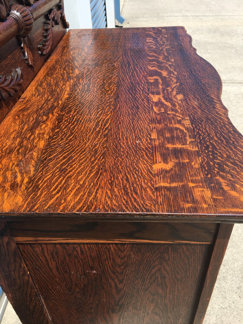 SOLD FREE SHIPPING Antique Tiger Wood Buffet/Sideboard Etsy