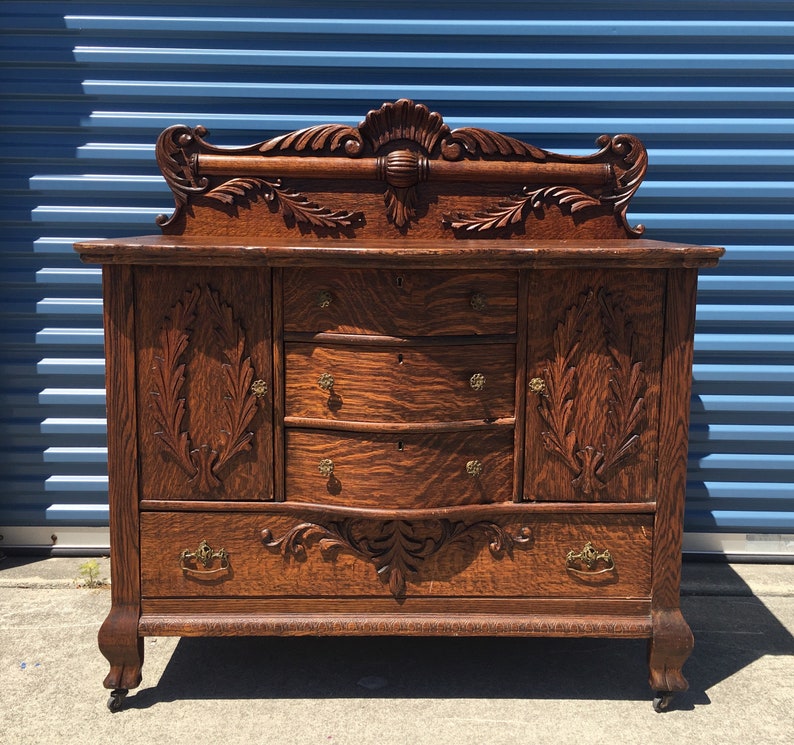 SOLD FREE SHIPPING Antique Tiger Wood Buffet/Sideboard Etsy