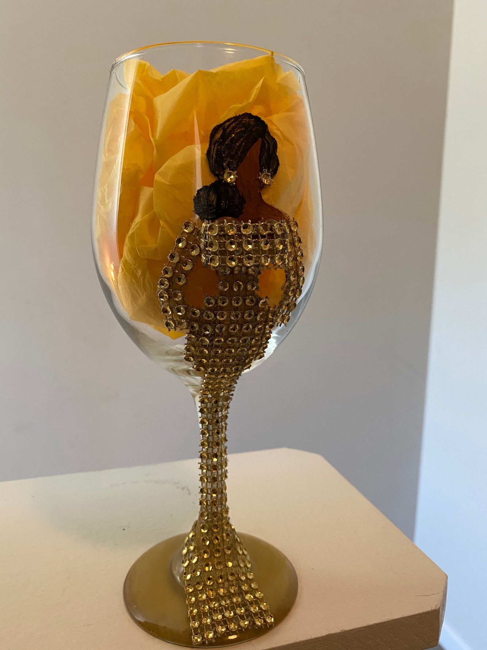 Diva Gold Wine Glass/African American/ Painted Wine Etsy
