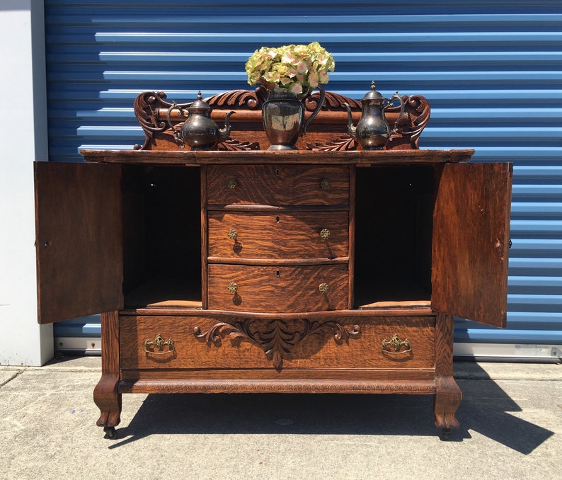 SOLD FREE SHIPPING Antique Tiger Wood Buffet/Sideboard Etsy