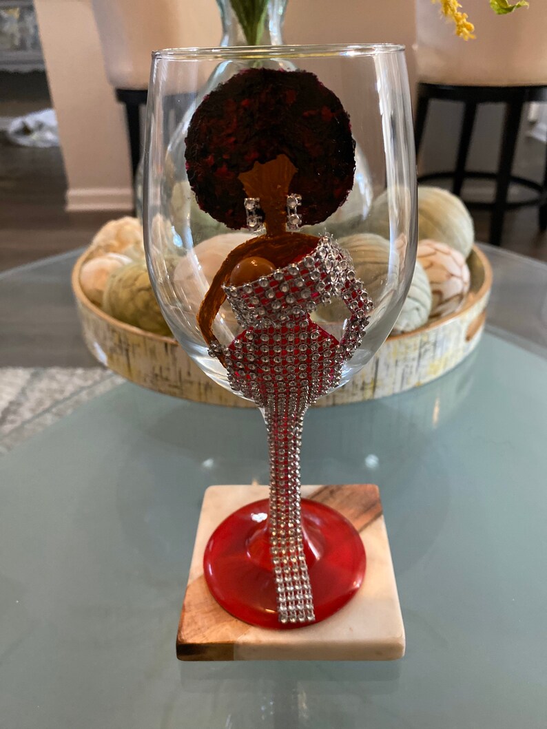 Diva Wine Glass/African American/ Painted Wine Glass/Drinking Etsy