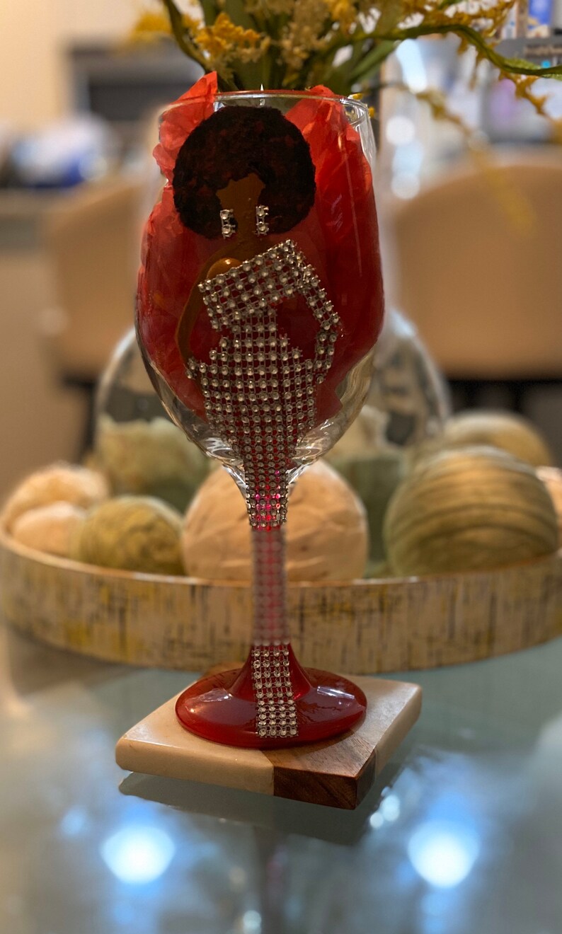Diva Wine Glass/African American/ Painted Wine Glass/Drinking Etsy