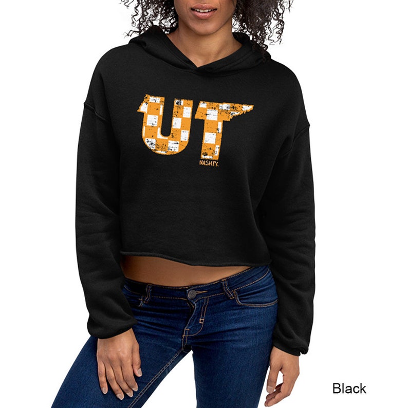 Checkered UT State Tennessee Volunteers Women/'s Fleece Crop Hoodie