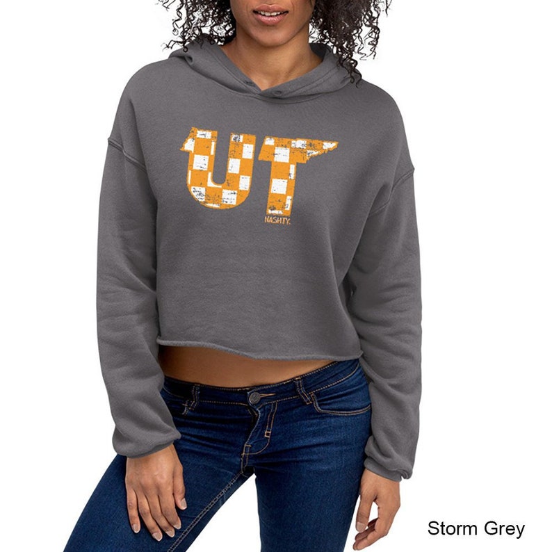 Checkered UT State Tennessee Volunteers Women/'s Fleece Crop Hoodie