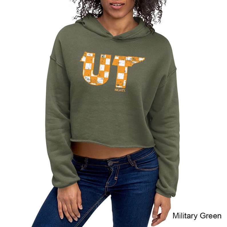Checkered UT State Tennessee Volunteers Women/'s Fleece Crop Hoodie