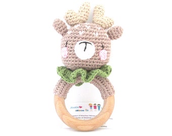 Crochet Reindeer Rattle with Bell, green