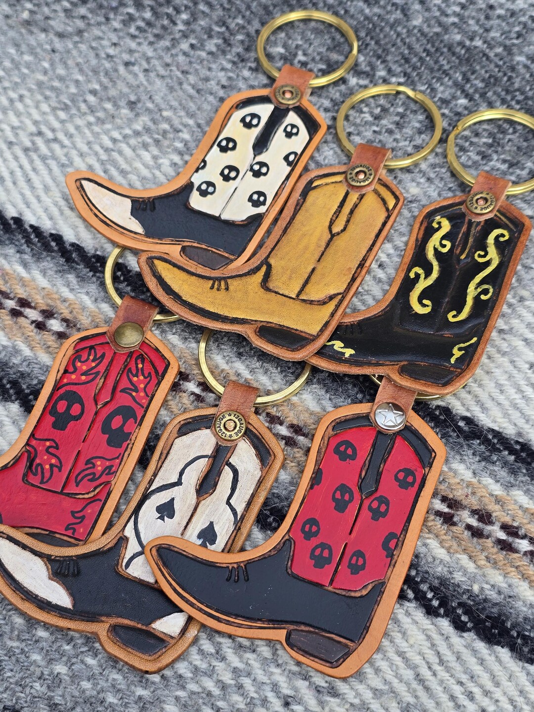 Hand Painted Leather Cowboy Boot Keyring | Western Style Keychain | UK ...