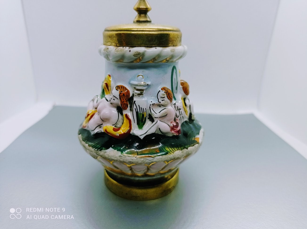 Salière/Capodimonte Vtg Salt Shaker Porcelain Brass Italy Women Art , Vintage Début de Xx, Porcelain