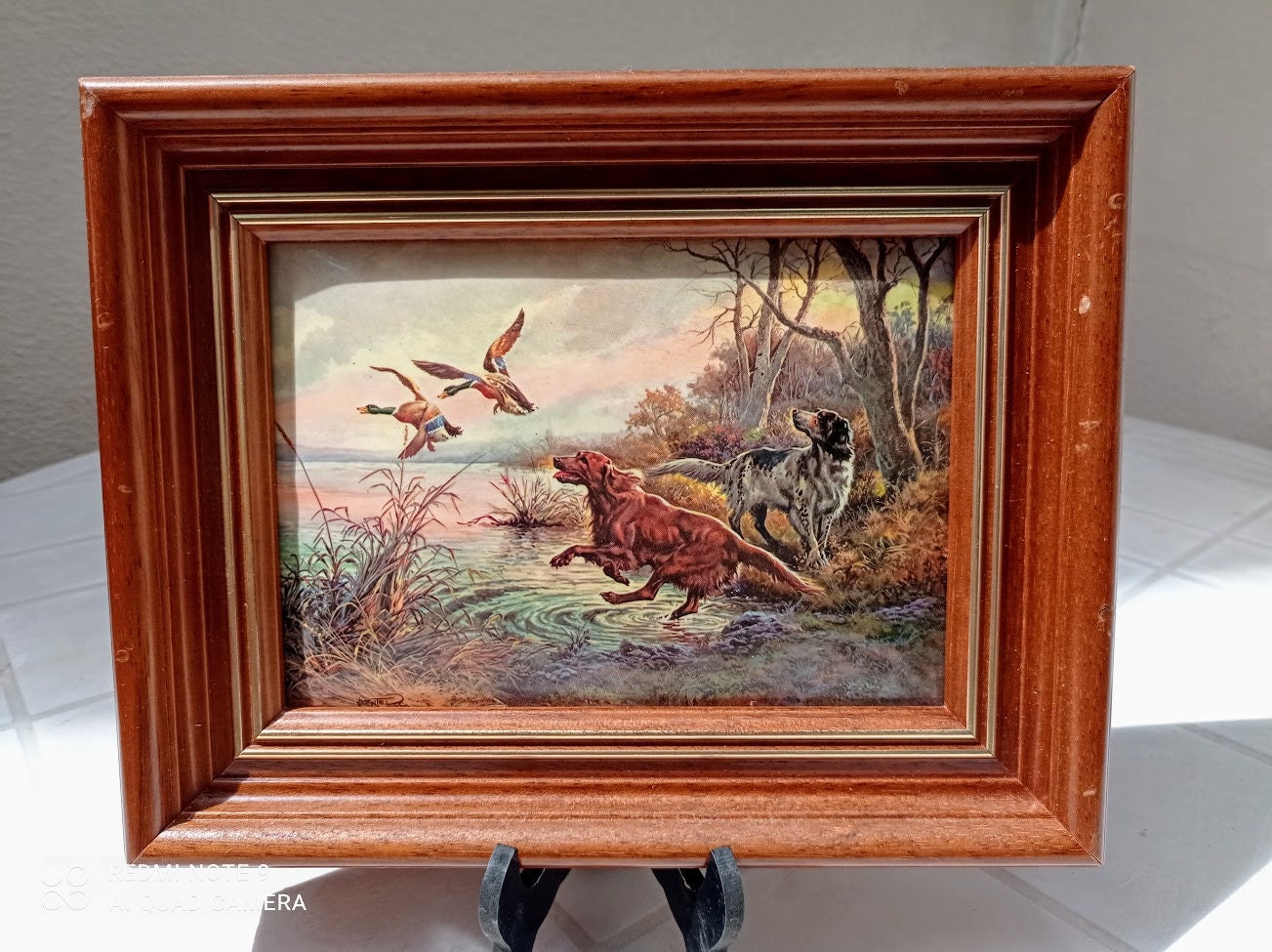 Vintage Tableau Art Décoratif Appliqué 60S Signé, Travail Artisan Français L'imitation d'émail, Scèn