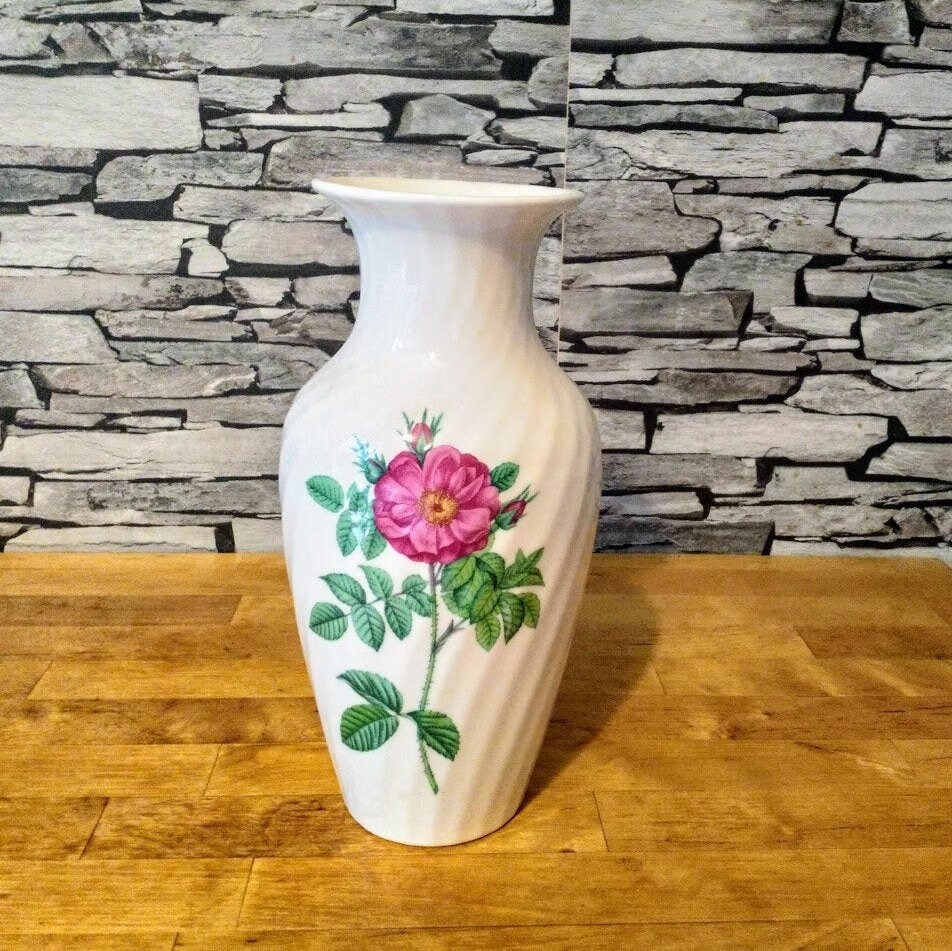 Gien Faience Vintage Français, Vase Céramique Gien | 1960-1971Vintage, Vase Blanche Décor Fleurie, 6