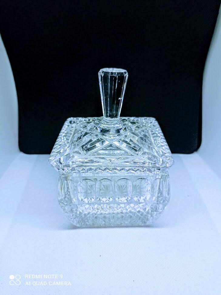 Bonbonnière en Cristal Vintage Recouvert de Verre Plomb, Plat Bibelot Années 1970, Attrape-Tout Rétr