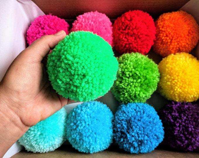 Yarn Pom Poms, Mix and Match Assorted Single Color Pom Poms, Handmade