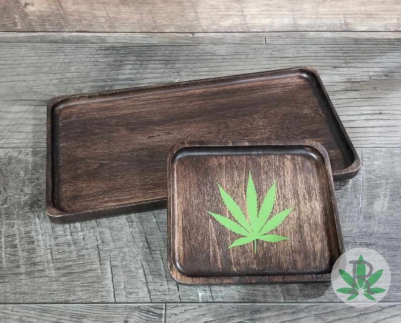 Dark Wood Rolling Tray Marijuana Leaf Tray Cannabis Leaf Etsy
