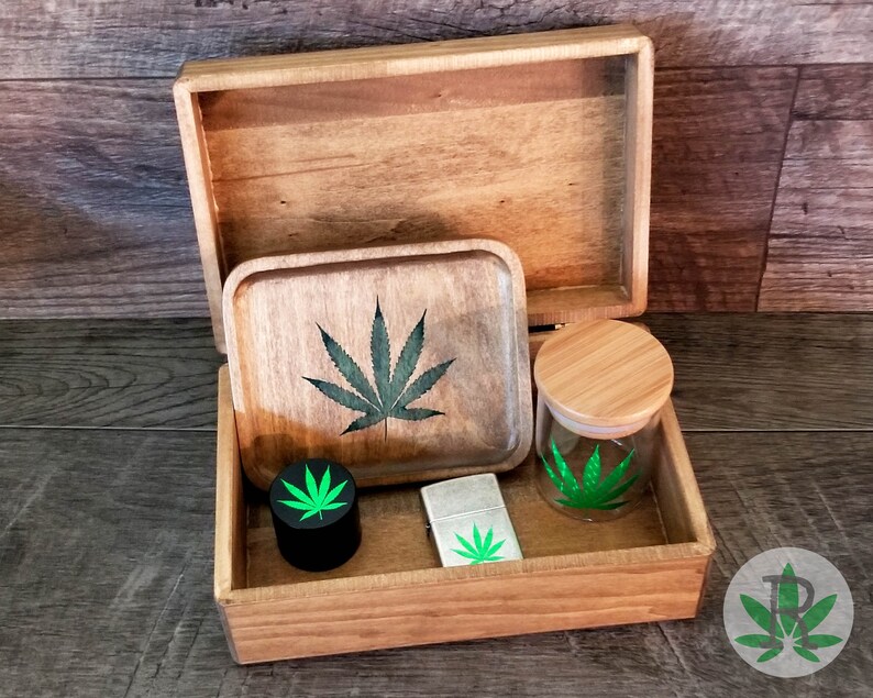 Light Wood Stash Box Herb Holder Cannabis Leaf Container Etsy