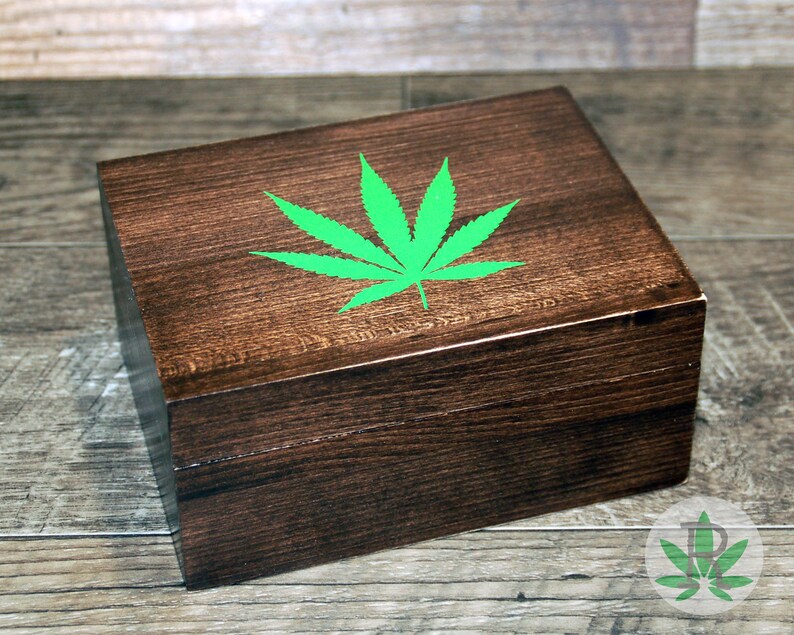Dark Wood Stash Box Herb Holder Cannabis Leaf Container Etsy