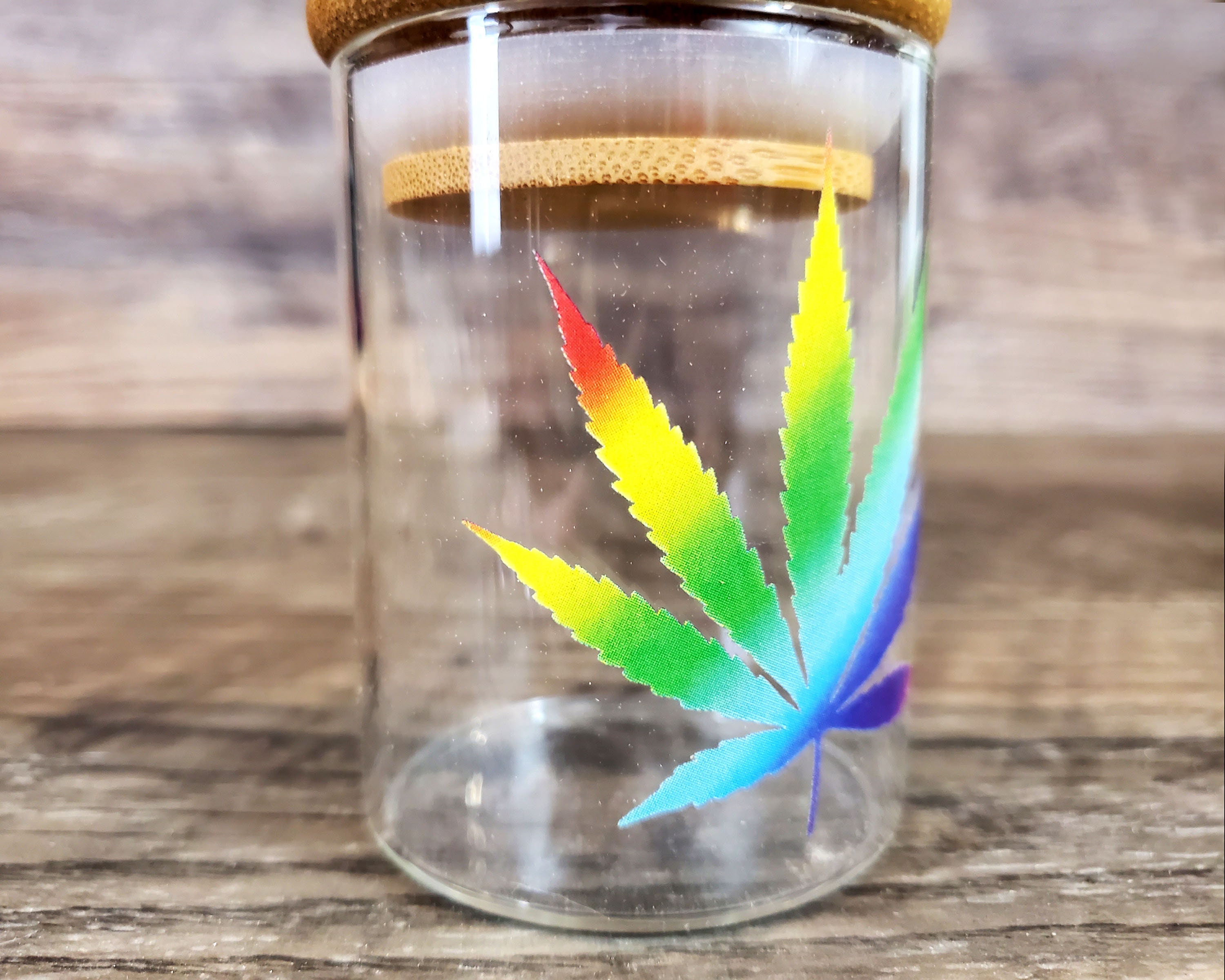 Glass Herb Stash Jar With Rainbow Cannabis Leaf Airtight Etsy UK
