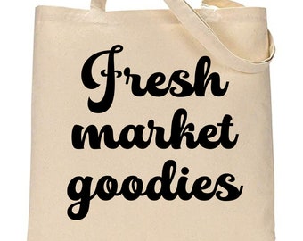Fresh Market Goodies Cotton Canvas Shopping Tote Bag, Grocery Bag, Shopping Bag, Reusable Tote, Reusable Bag, Gift Bag,