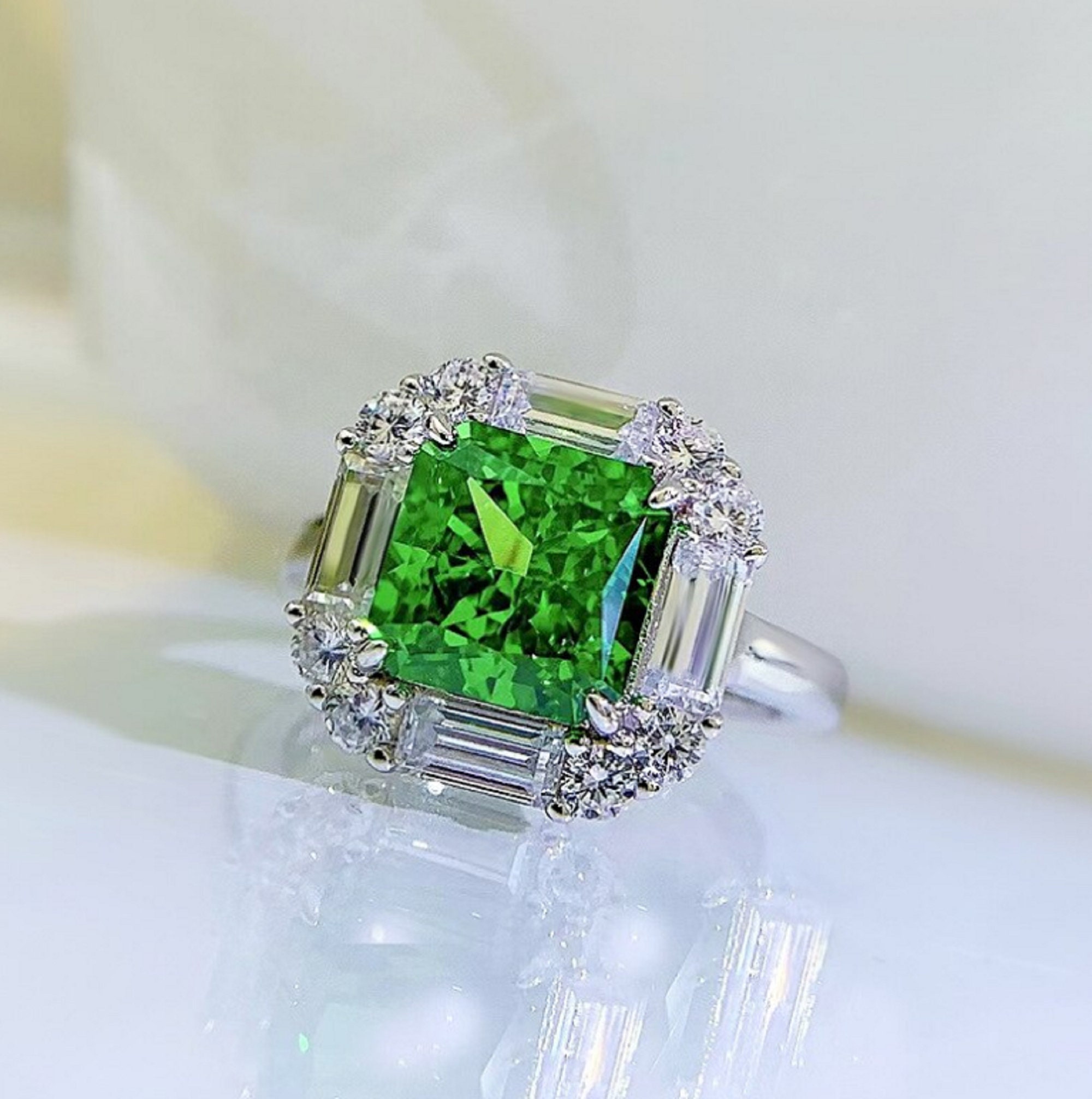 Emerald Ring 925 Sterling Silver 4 Ct Stone Fine Jewelry Etsy UK