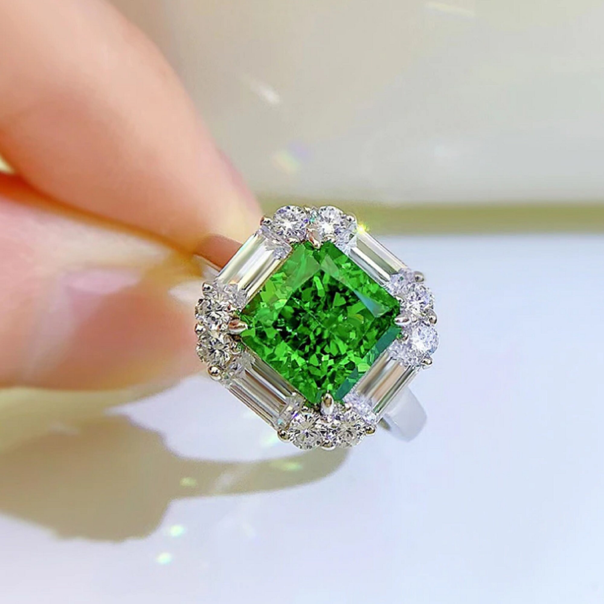 Emerald Ring 925 Sterling Silver 4 Ct Stone Fine Jewelry Etsy UK