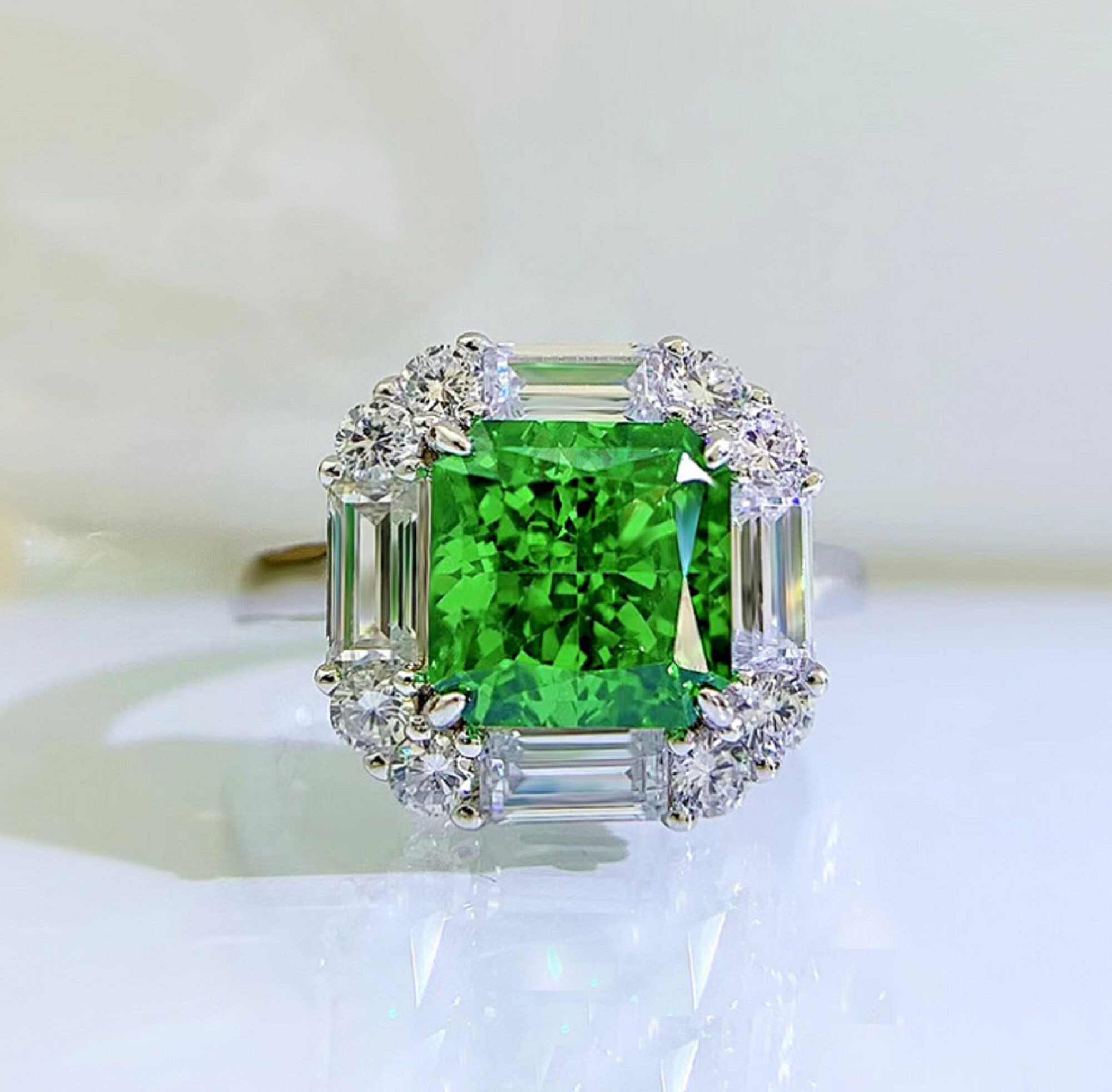 Emerald Ring 925 Sterling Silver 4 Ct Stone Fine Jewelry Etsy UK