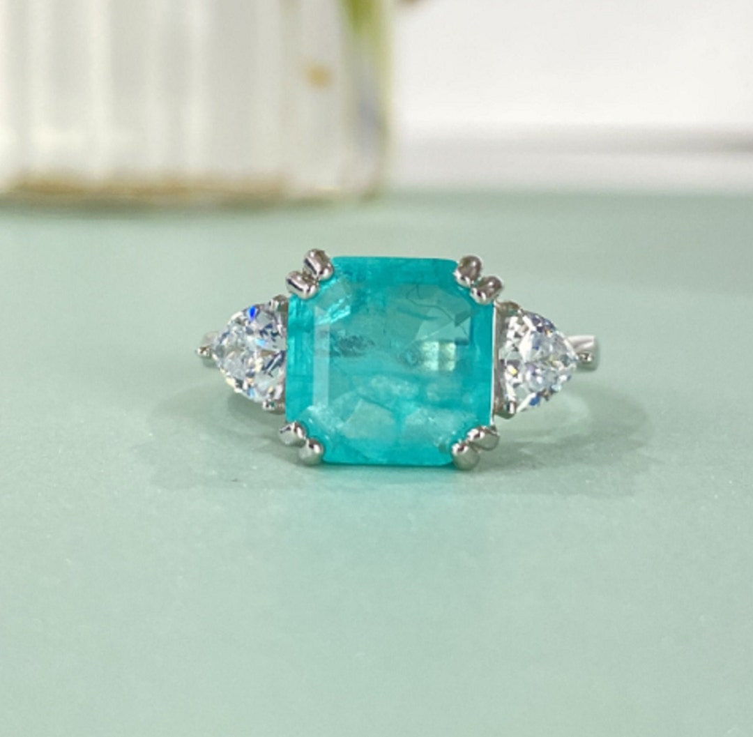 Paraiba Tourmaline Ring 925 Sterling Silver 10x10mm Fine - Etsy