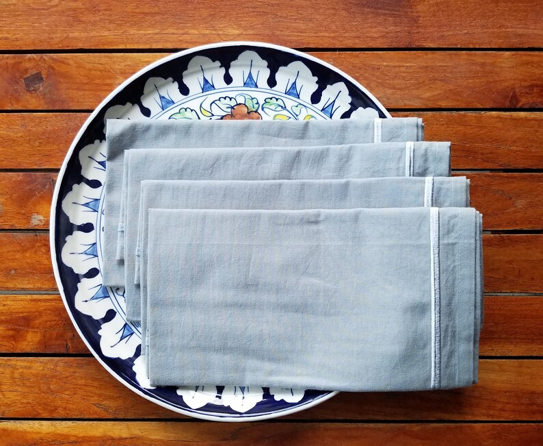 Gray Cotton Napkins With Embroidered Border Set of 4 Etsy Ireland