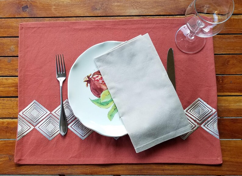 Rust Colored Cotton Placemats With Dull Gold Embroidery Set of 4 Etsy