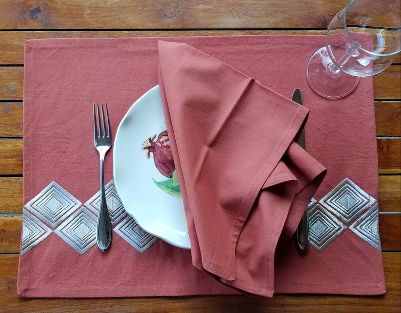 Rust Colored Cotton Placemats With Dull Gold Embroidery Set of 4 Etsy