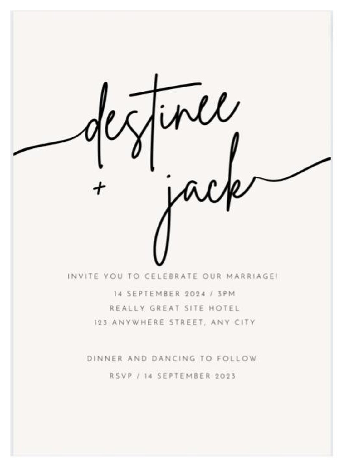 Simple Calligraphy Wedding Invitation Template Etsy