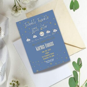 Blue Twinkle Little Star Baby Shower Invitation Editable, Printable Bridal Shower Invitation Card, Digital Download only