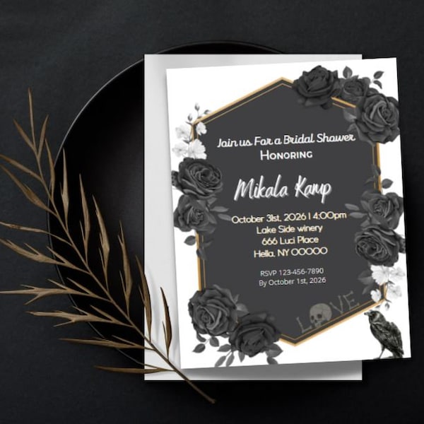 Gothic Bridal Shower Invitation Editable, Printable Bridal Shower Invitation Card, Digital Download only