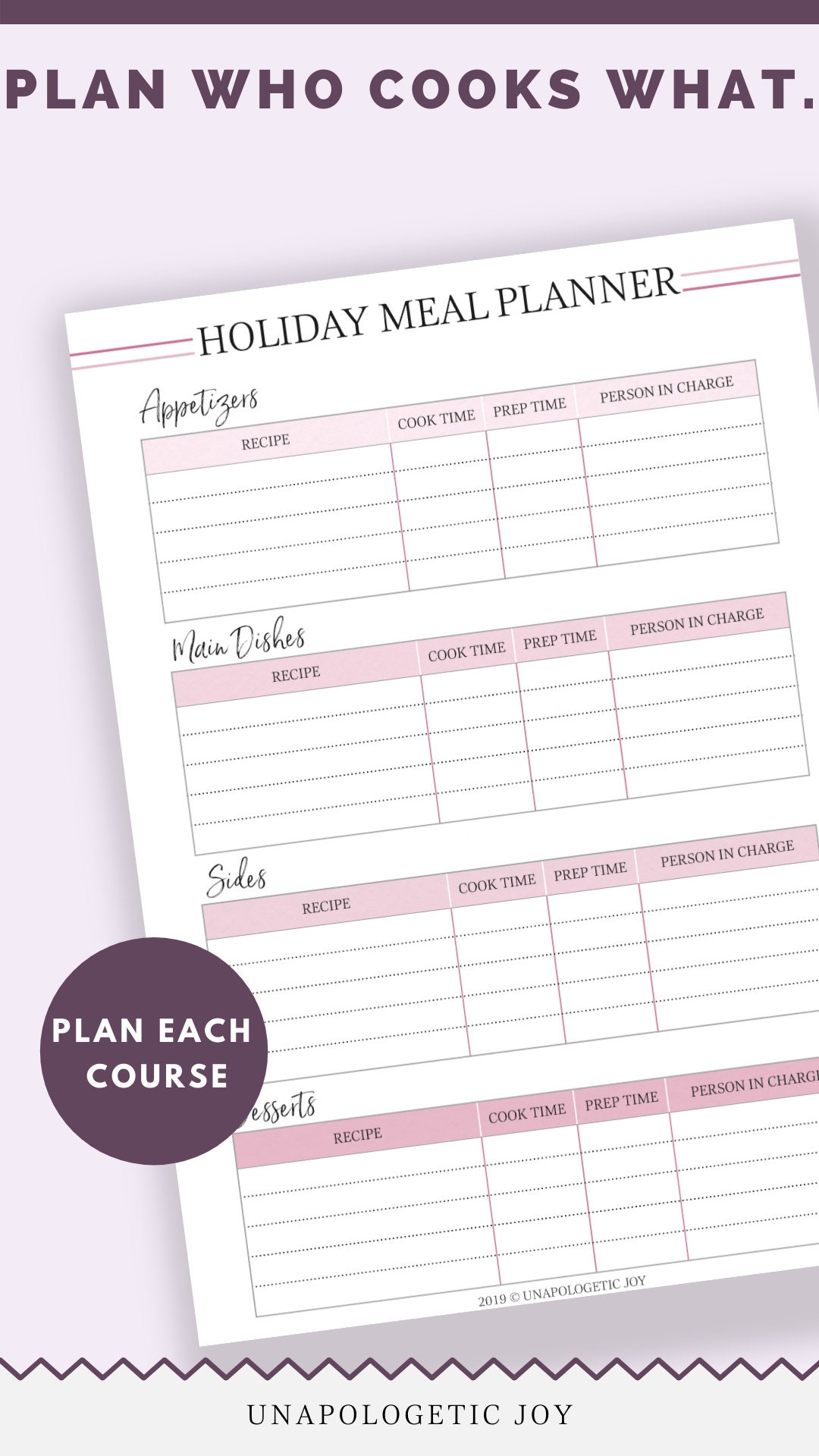 Holiday Meal Planner Holiday Menu Planner Holiday Menu Etsy