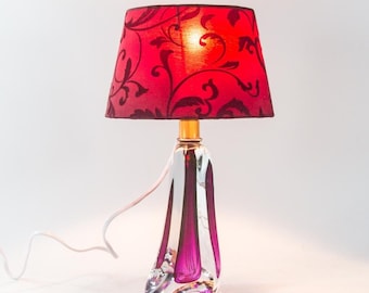 Val St Lambert lamp | pink crystal glass | Floral lampshade | Vintage 70's