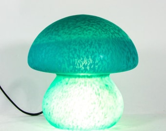 Glass table lamp | Mushroom shape | attr Verrerie de Vianne | Sea green glass | Vintage 80's