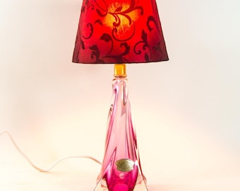 Val St Lambert lamp | pink crystal glass | Floral lampshade | Vintage 70's