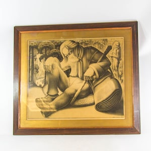 Litografia Art Déco | Rense Hamstra | Artista olandese | Uomo in campo | 1926 | 80 x 60 cm