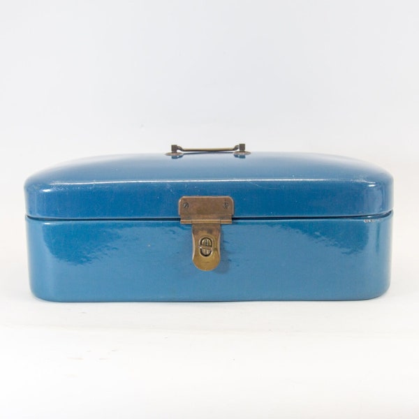 Enameled bread bin | Petrol blue | Vintage 50's