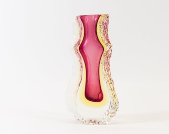 Jarrón Mandruzzato | Rosa y amarillo | Cristal de Murano | Vintage años 60 | DESCONCHADO
